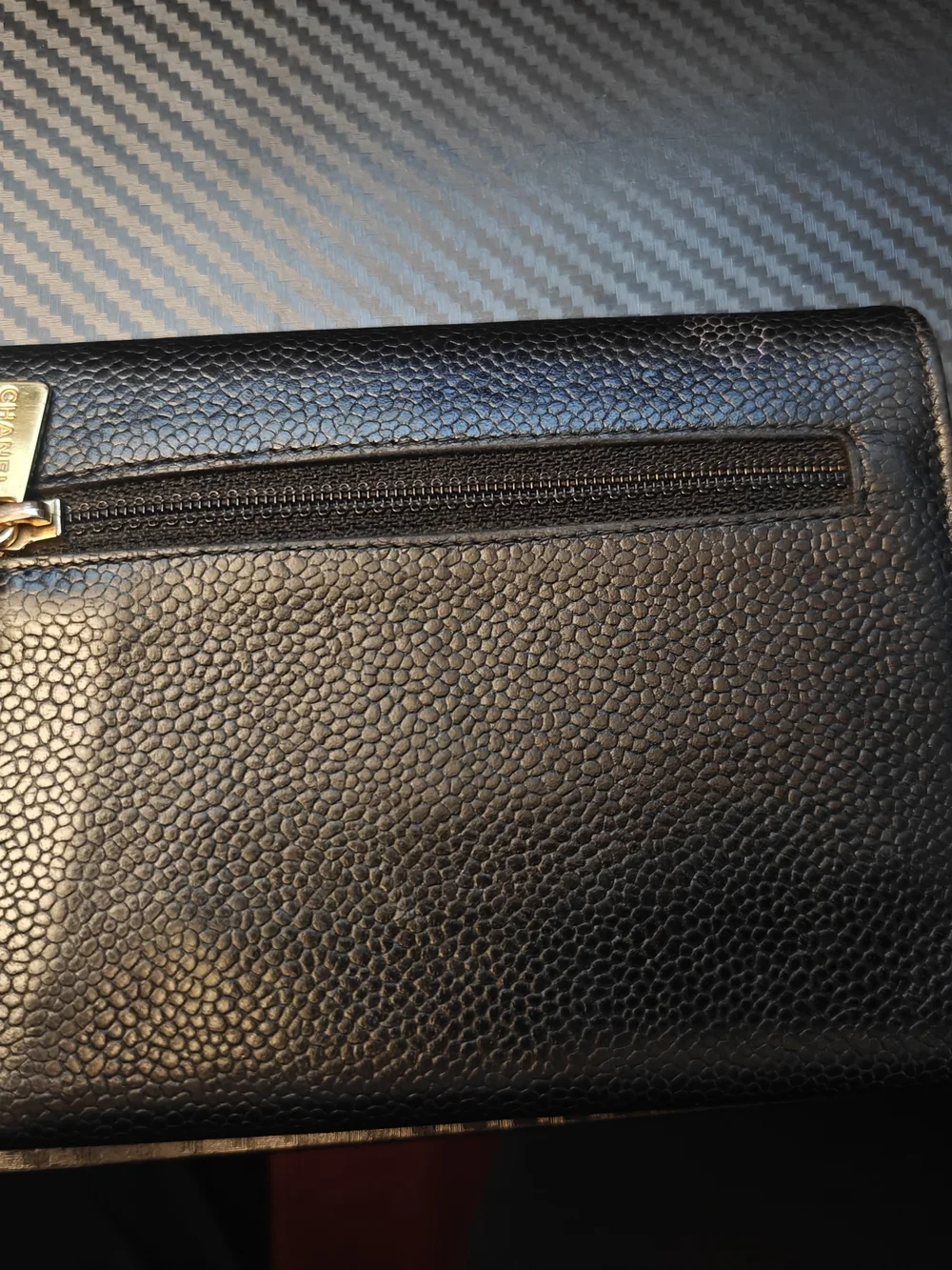CHANEL Black Quilted Caviar Leather Wallet